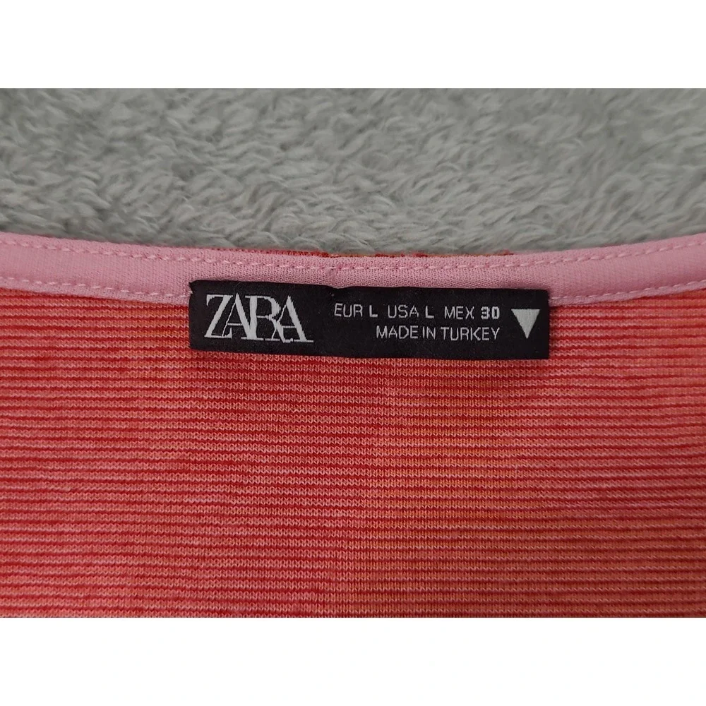 Zara Floral Sweetheart Jacquard Crop Top L‎ Long Sleeve Pink Orange Blogger Fav